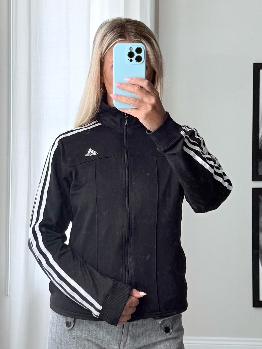 Vintage Y2K adidas Black fitted track Jacket with White Three-Stripes
